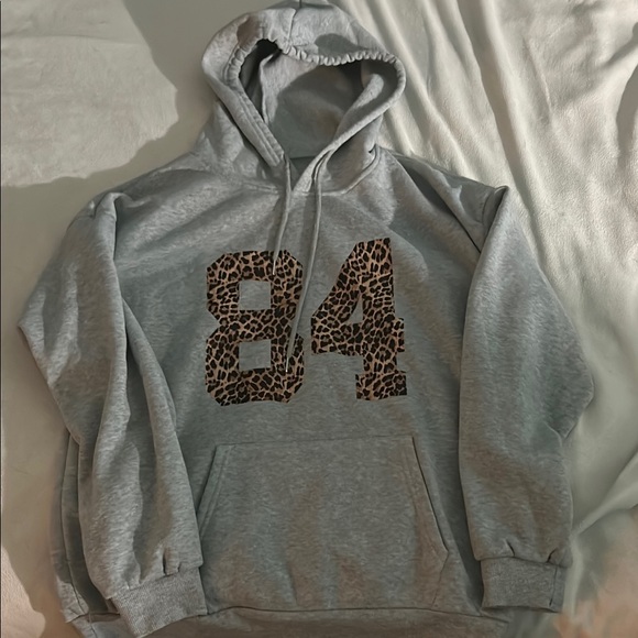 SHEIN Sweaters - Gray Hoodie with Leopard Print '84'